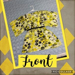 🍁 Yellow & Black Geometric Blouse with Tie